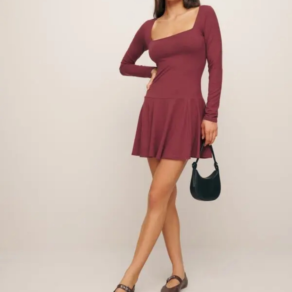NWT Reformation Coen Long Sleeve Drop Waist Minidress In Chianti Size M